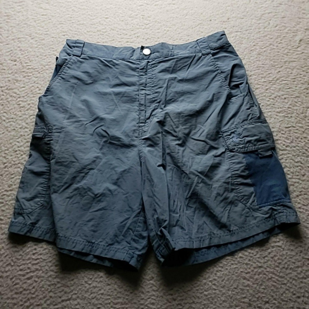Reel Legends Cargo Shorts Mens Large Gray Cotton Nylon 7" Inseam Elastic Waist